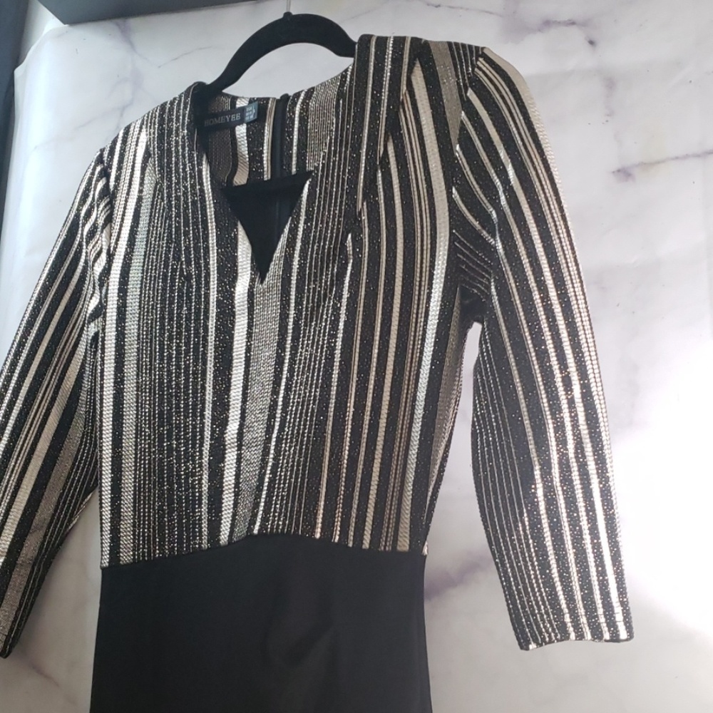 Womens Elegant V-Neck 3/4 Sleeve Slim Dress